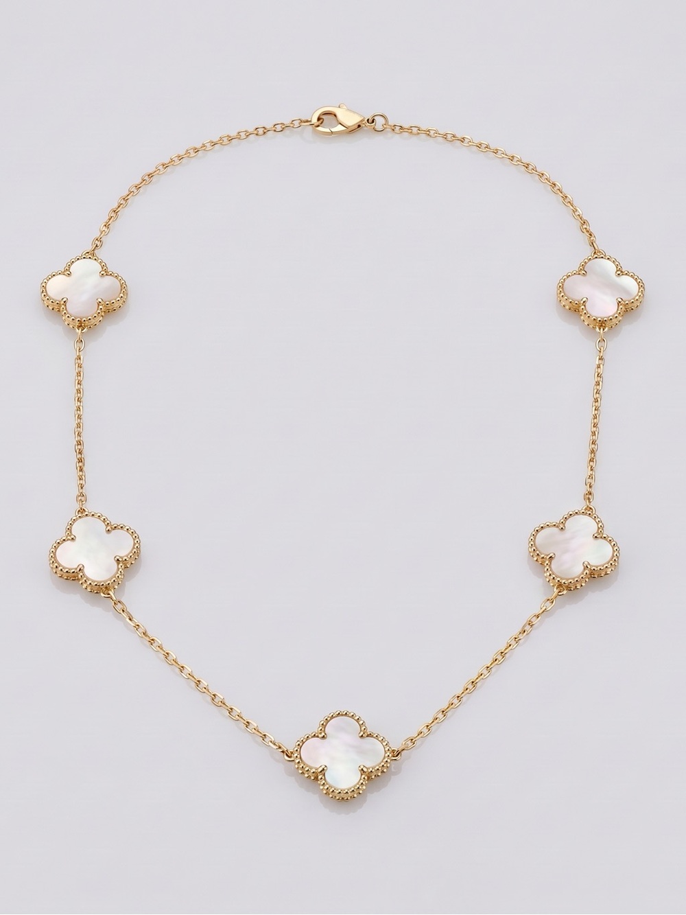 Gold Clover Station Necklace with White Mother-of-Pearl Accents